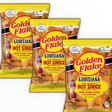 Load image into Gallery viewer, Golden Flake Crispy Pork Skins Chicharrones - Louisiana Hot Sauce (4oz/3 Bags)
