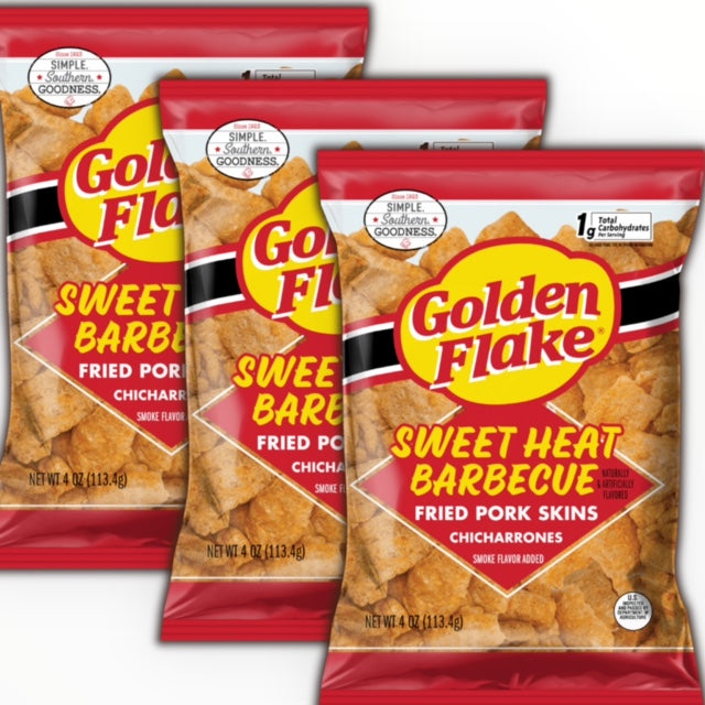 Golden Flake Crispy Pork Skins - Sweet Heat Barbecue (4oz/3 Bags)