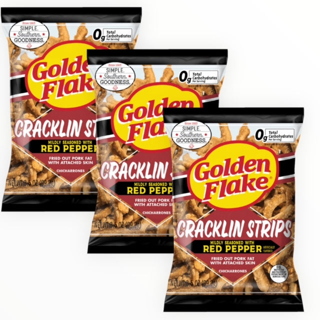 Golden Flake Pork Skins Super Strips -- Red Pepper (3.5oz/3 Bags)